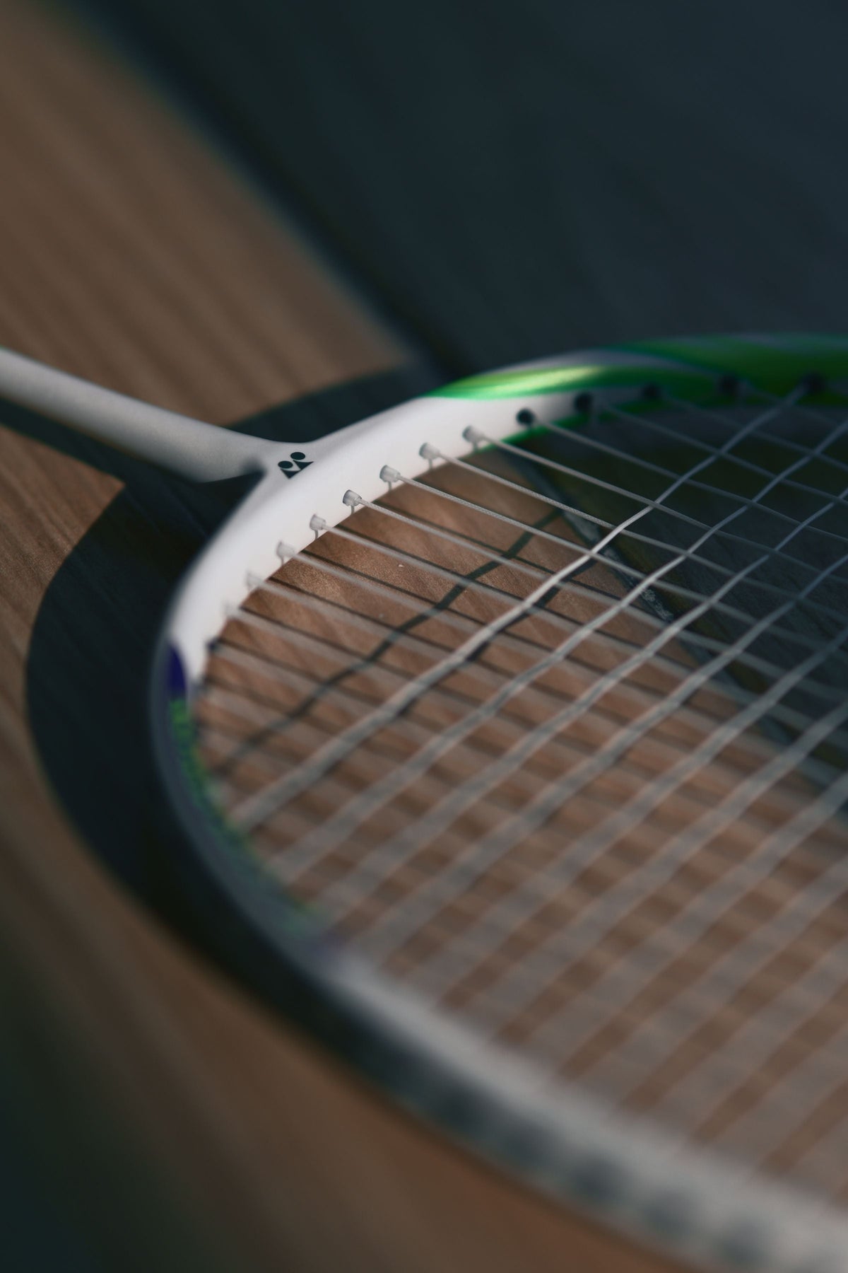 Badminton racket strings close-up