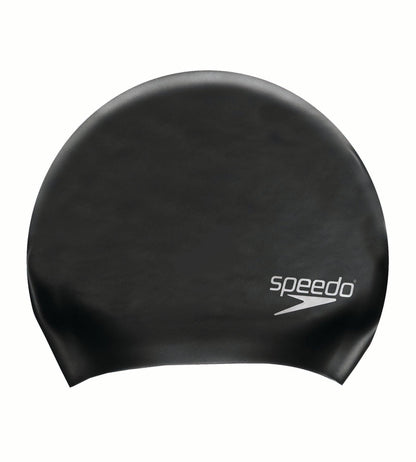 Women's Long Hair Silicone Swim Caps -Black