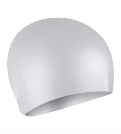 Women's Long Hair Silicone Swim Caps - Silver & White