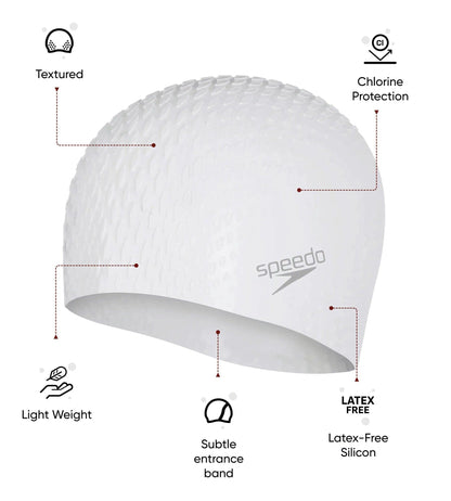 Unisex Bubble Active+ Swim Cap For Men and Women - White