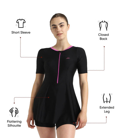 womens-endurance10-closedback-sleeved-swimdress-with-boyleg-black-neon-violet