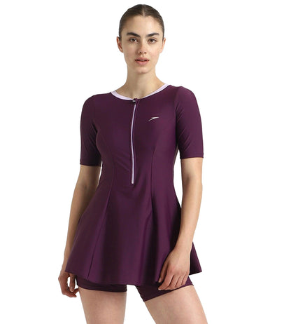 womens-enduraflex-closedback-sleeved-swimdress-with-boyleg-plum-dandy-lilac-breeze