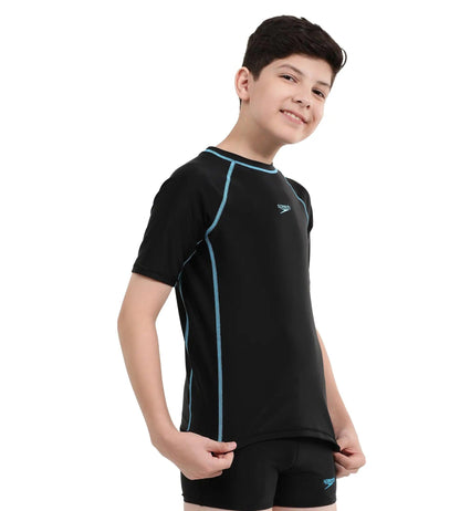 Boy's Endurance 10 Short Sleeve Suntop - Black & Picton Blue