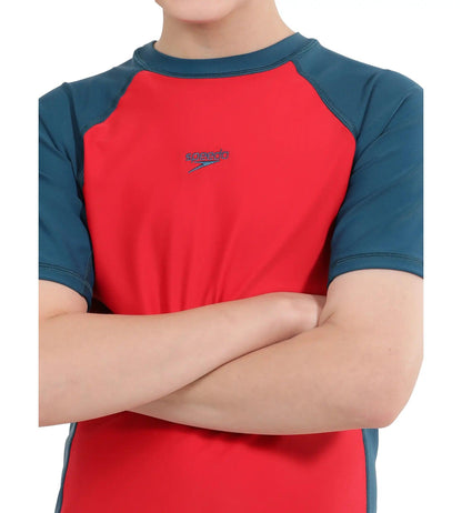 Boy's Endurance 10 Short Sleeve Suntop - Fed Red & Dark Teal