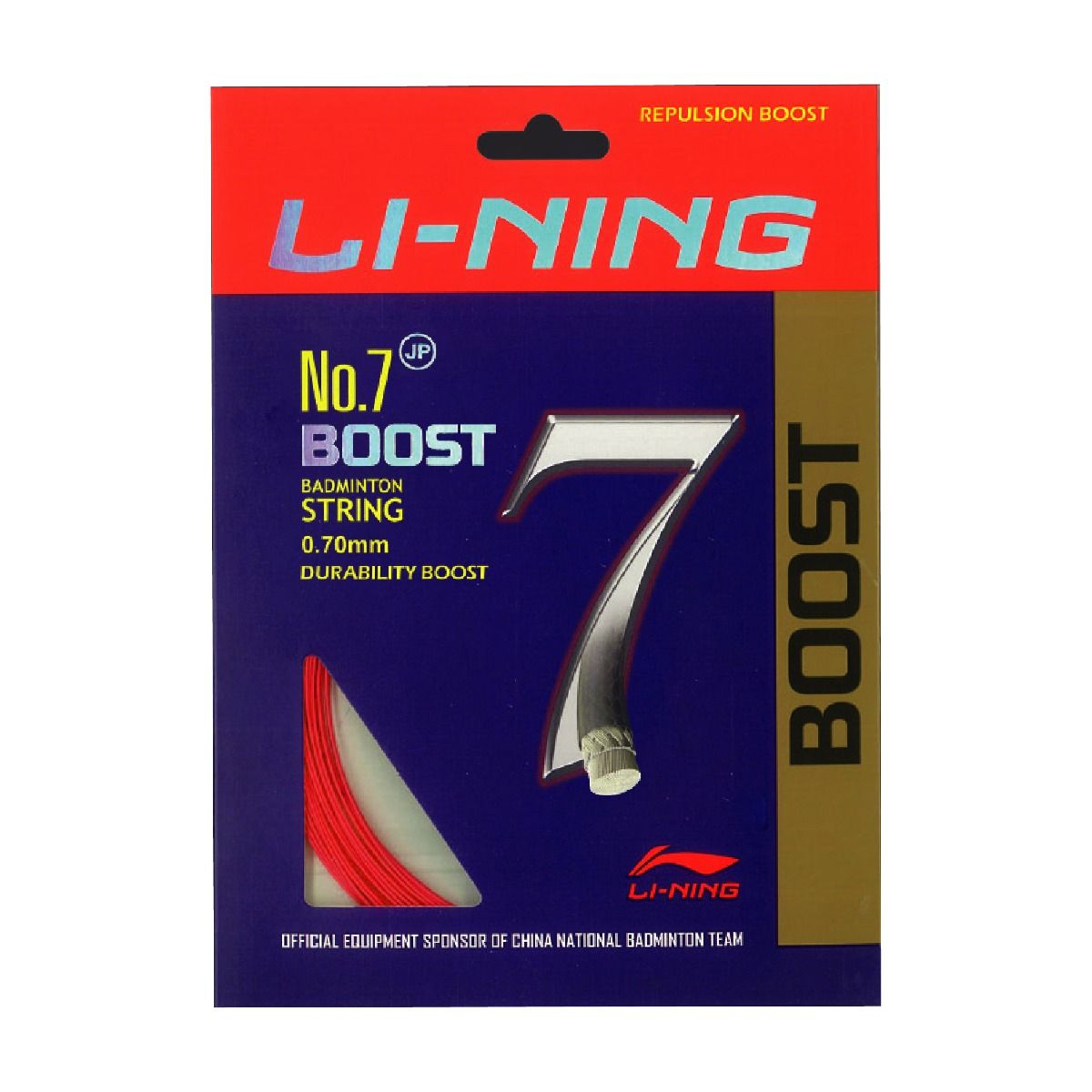 Li-Ning No. 7 Boost badminton string, Red variant, official source image 1
