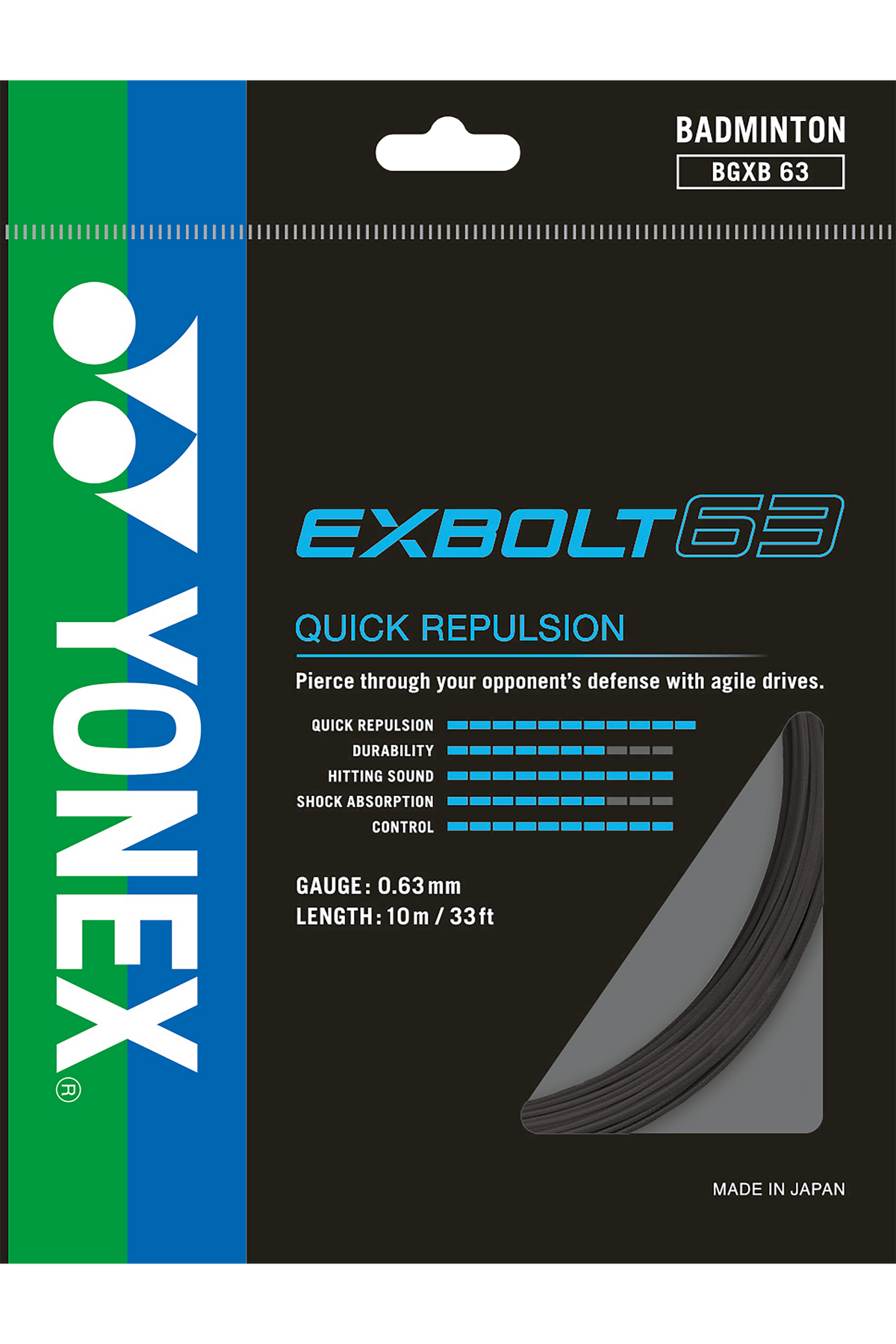 YONEX EXBOLT 63 badminton string 10 m pack in Black