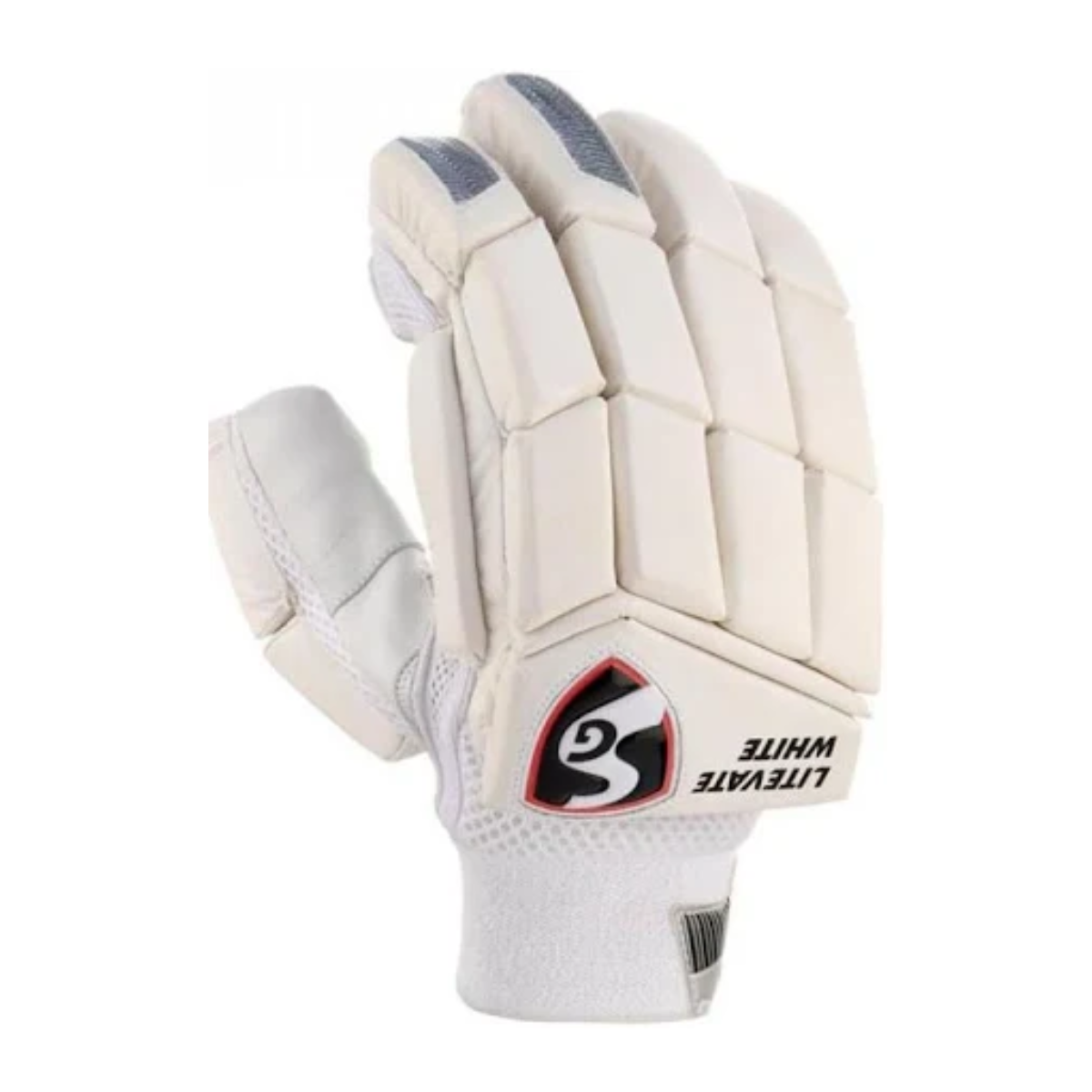 SG Litevate White cricket batting gloves, reverse view