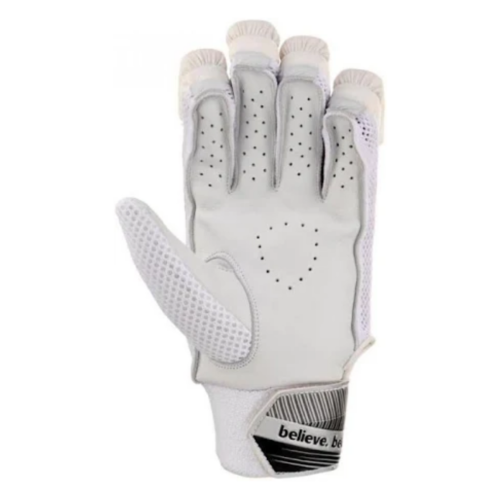 SG Litevate White cricket batting gloves, palm-side view