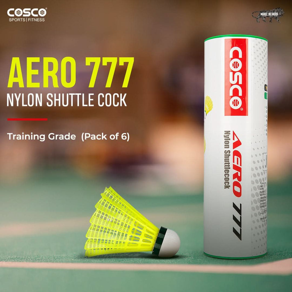 COSCO Aero 777 nylon shuttlecock on court