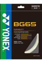 YONEX BG65 badminton string in white, 0.70 mm, official product image