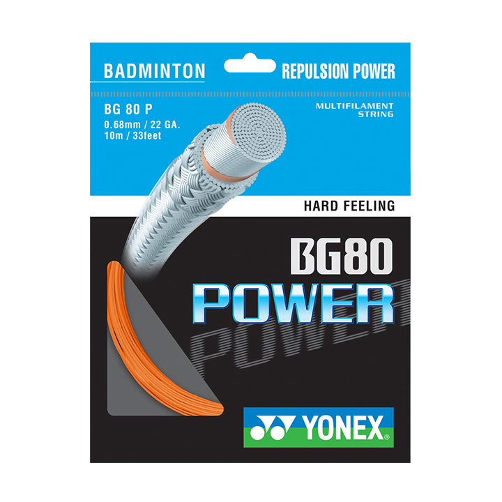 Yonex BG 80 Power 10 m badminton string package with orange string