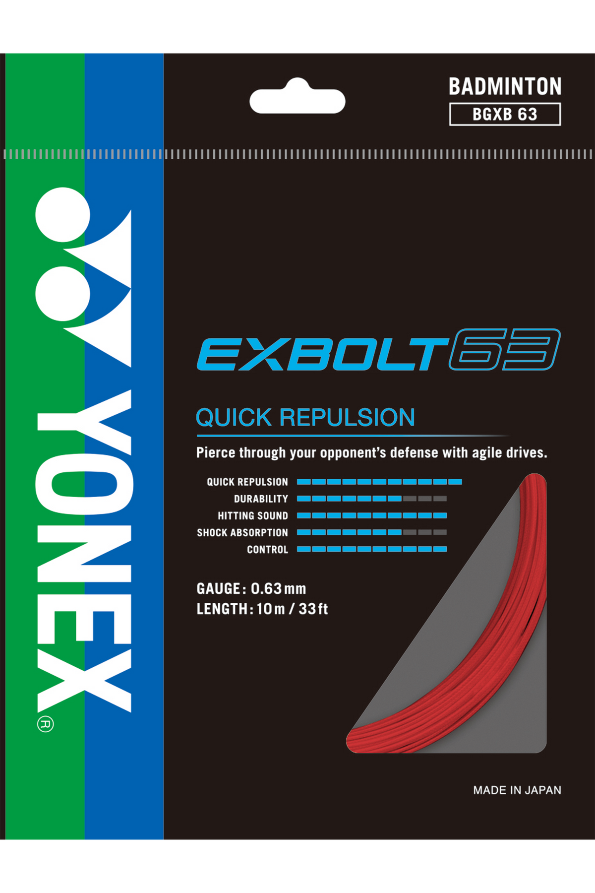 YONEX EXBOLT 63 badminton string 10 m pack in Red (Ruby Red)