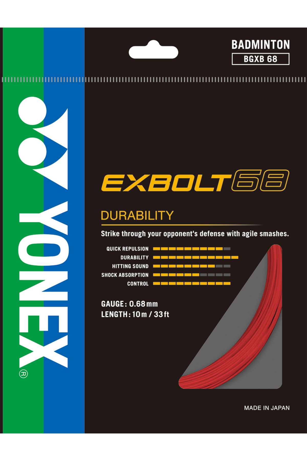YONEX EXBOLT 68 10 m badminton string pack in Flash Red
