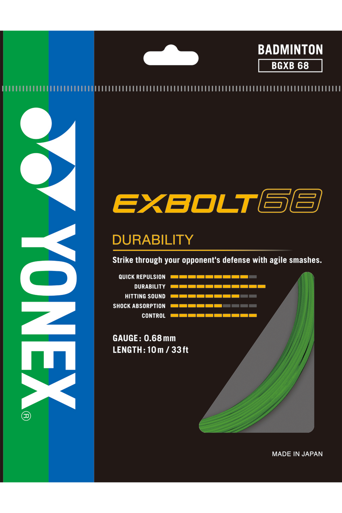 YONEX EXBOLT 68 10 m badminton string pack in Lime Green