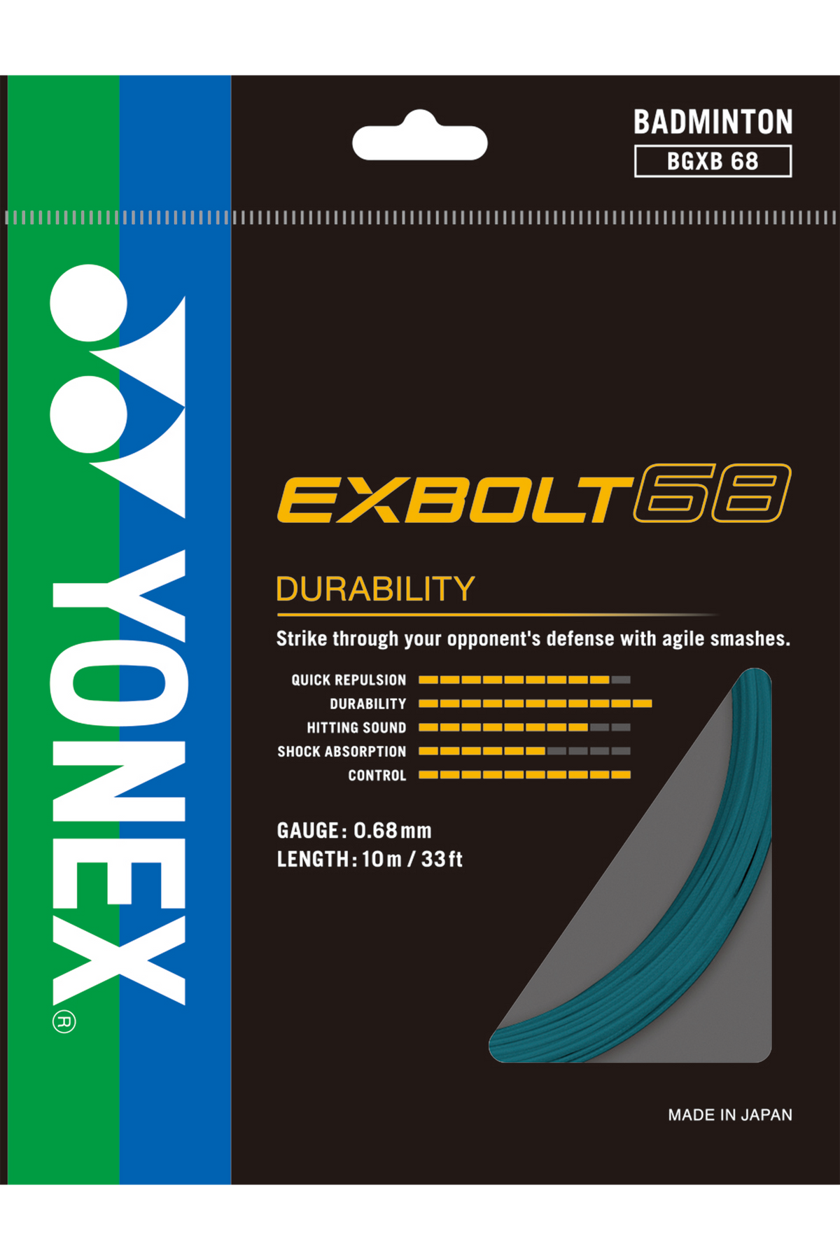 YONEX EXBOLT 68 10 m badminton string pack in Turquoise